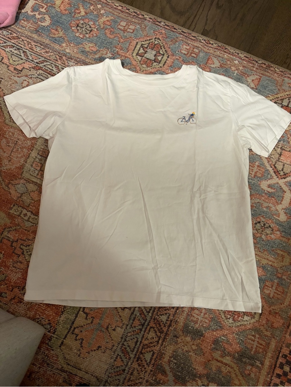 Women’s White Short-Sleeve Tee with Bike Embroidery